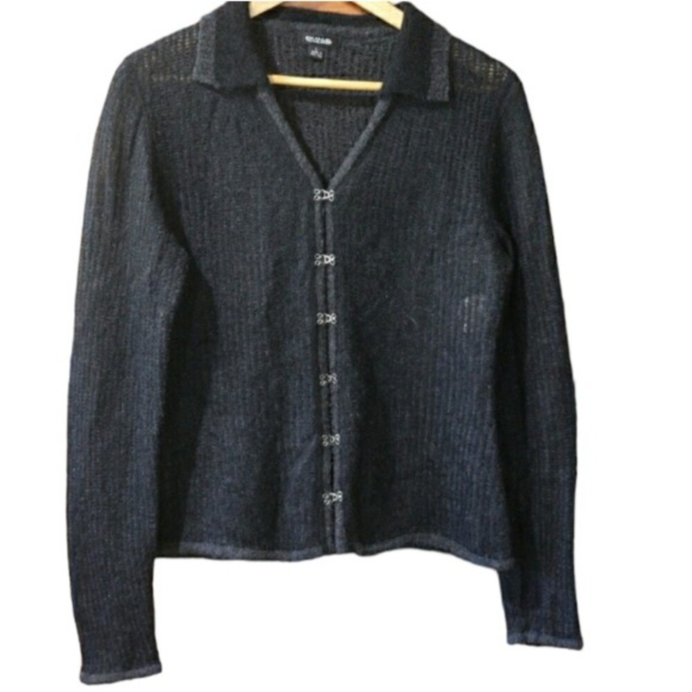 Emanuel Ungaro Wool Mohair Honey Comb Woven Metal Clasp Cardigan LG